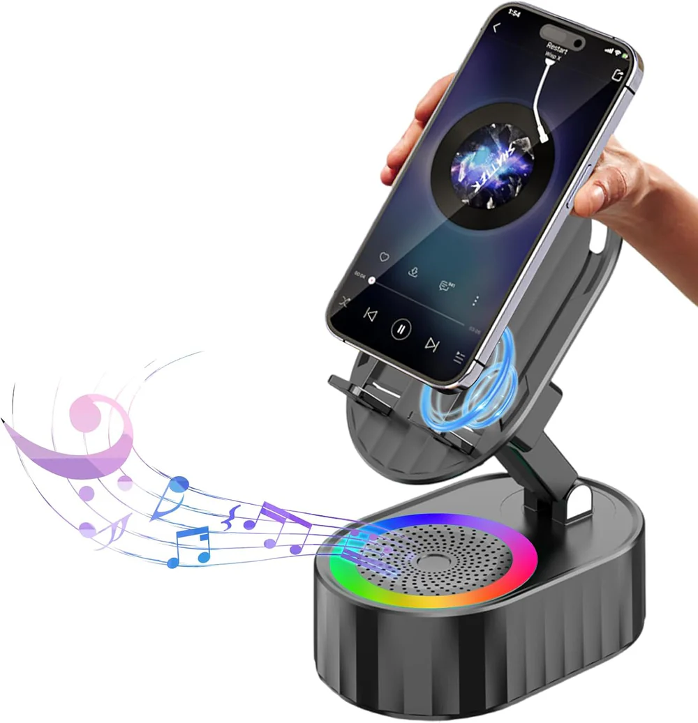 Wireless Charging Phone Stand with Built-in Bluetooth Speaker