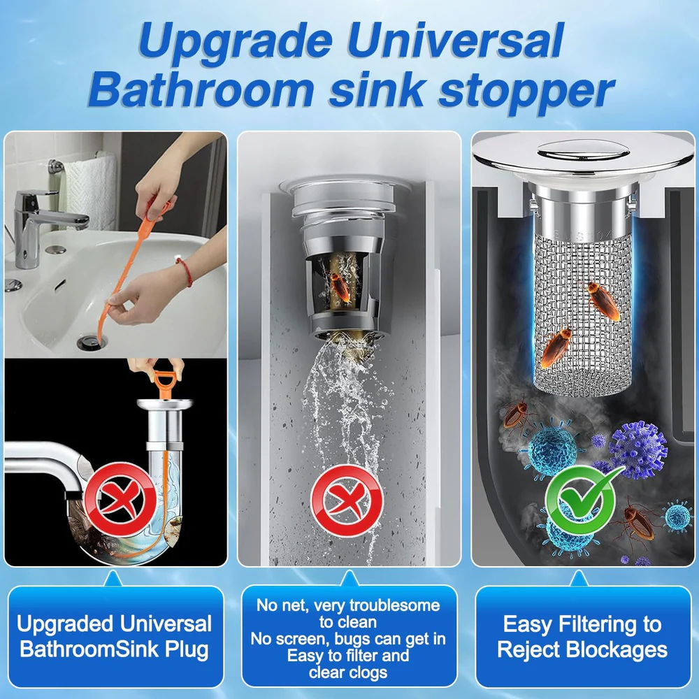 Upgraded Universal Bathroom Sink Stopper with Built-in Filter - Image 3
