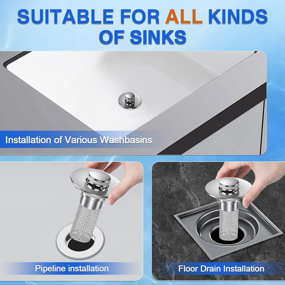 Upgraded Universal Bathroom Sink Stopper with Built-in Filter - Image 4