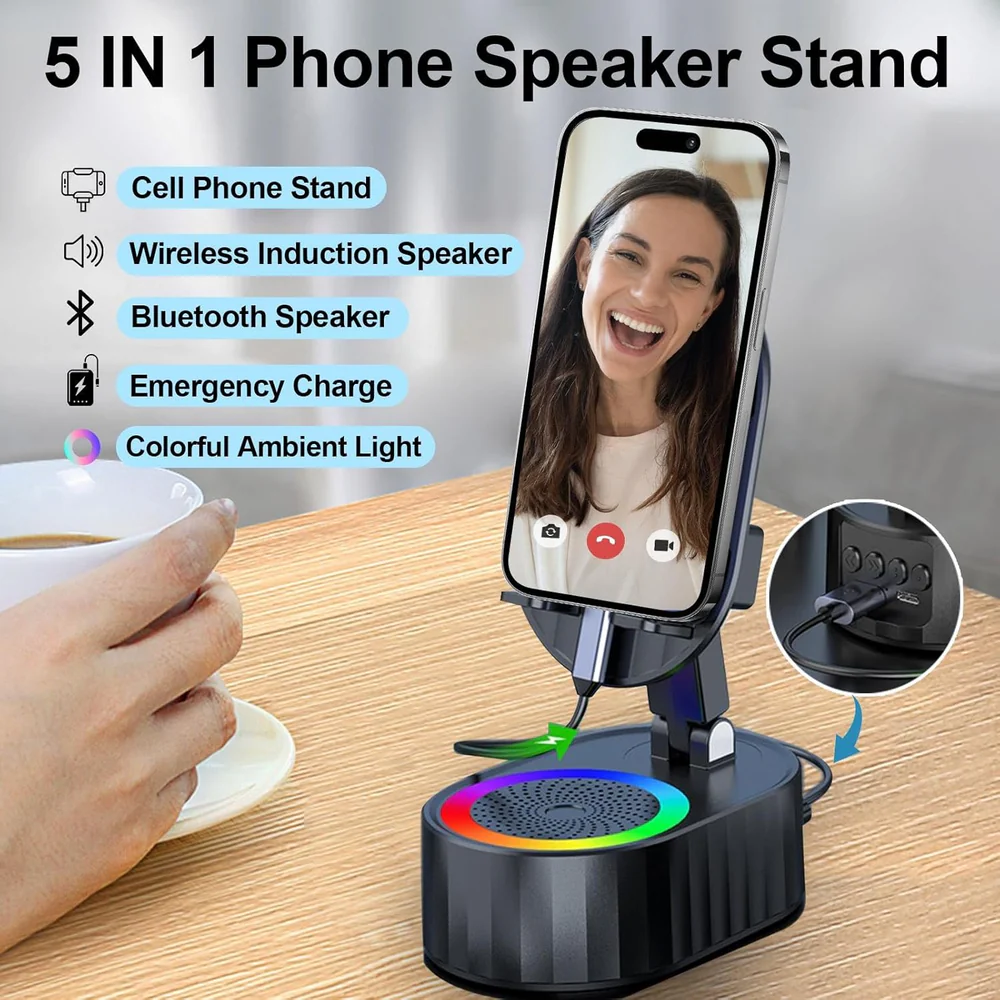 Wireless Charging Phone Stand with Built-in Bluetooth Speaker - Image 4