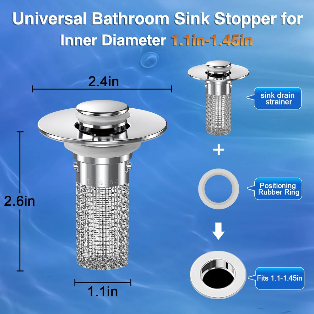 Upgraded Universal Bathroom Sink Stopper with Built-in Filter - Image 6