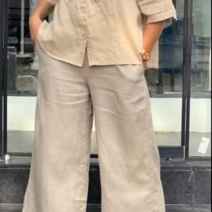 Embroidered Linen Tunic and Wide-Leg Trouser Set