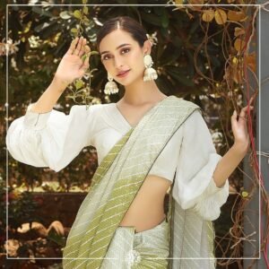 Mehndi Color Beautiful Floral And Leheriya Print Saree