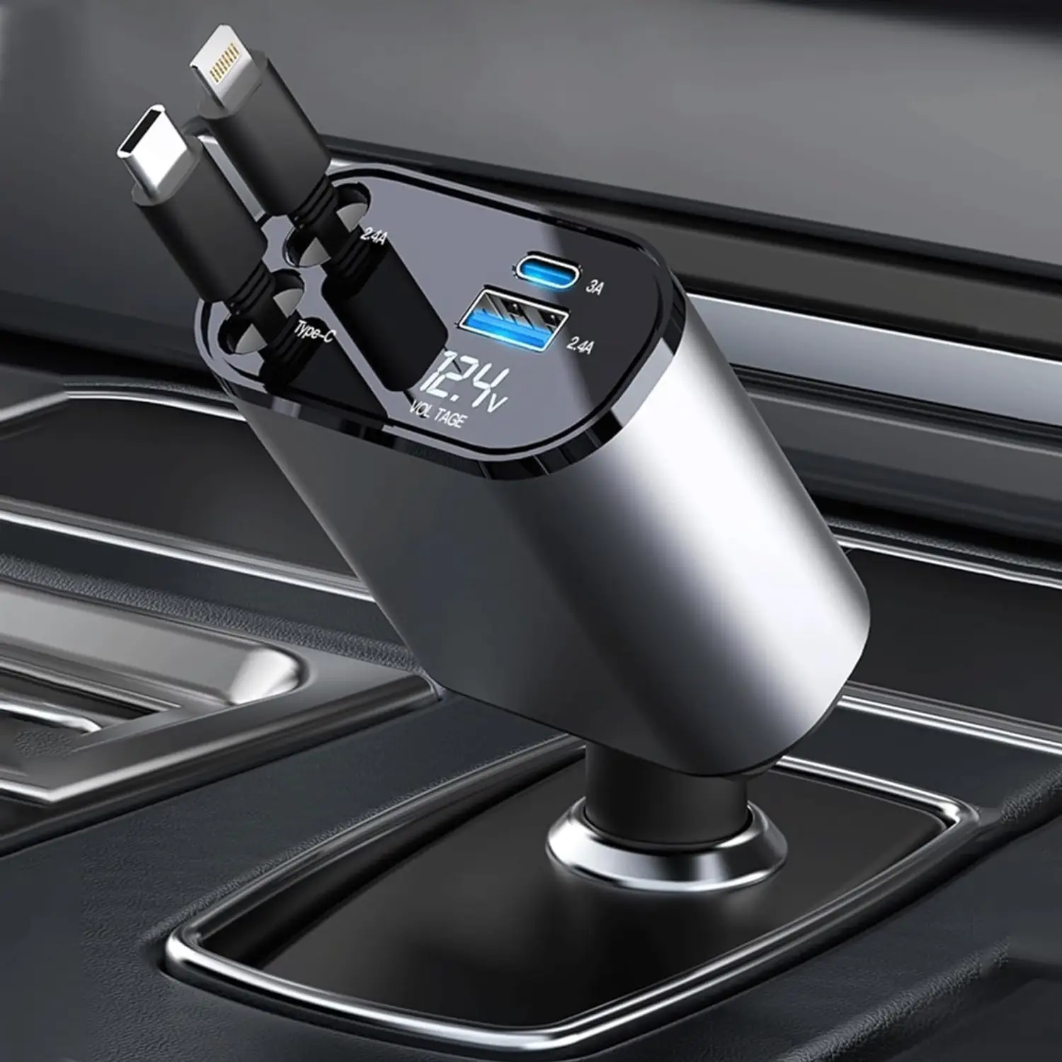 Car USB Charger with Voltage Display and Fast Charging Ports - Image 2