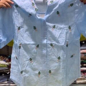 Women's Textured Pure Cotton Shirt with Floral Embroidery