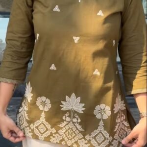 Women's Floral Embroidered Pure Cotton Tunic and Trouser Set