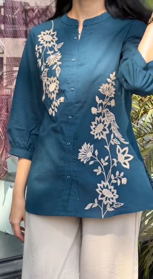 Floral Embroidered Short Kurti - Image 2