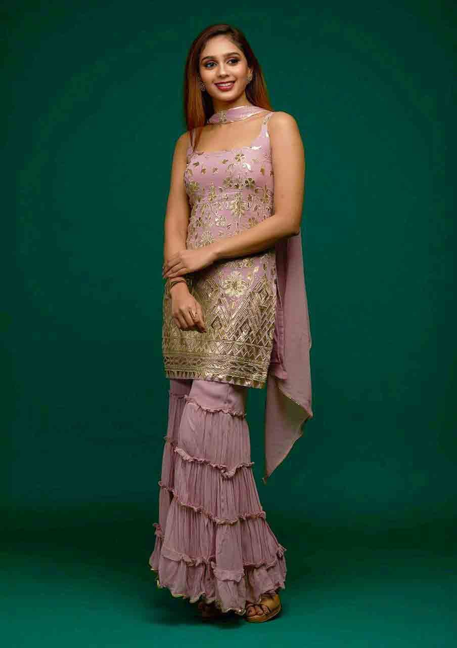Pink Color Georgette With Embroidery Work Palazzo Suit - Image 3
