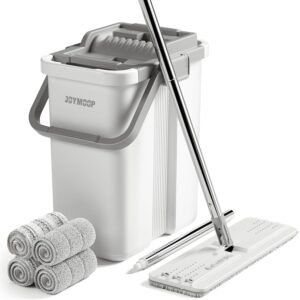 Flat Mop Bucket Set with Self-Cleaning Wringer System