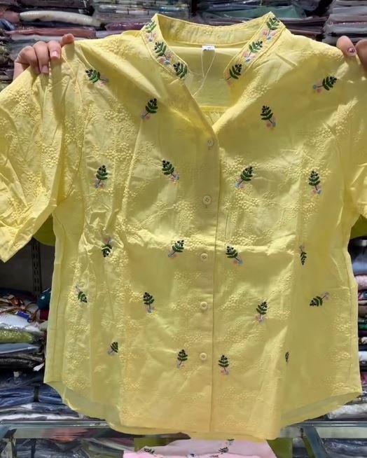 Women's Textured Pure Cotton Shirt with Floral Embroidery - Image 4