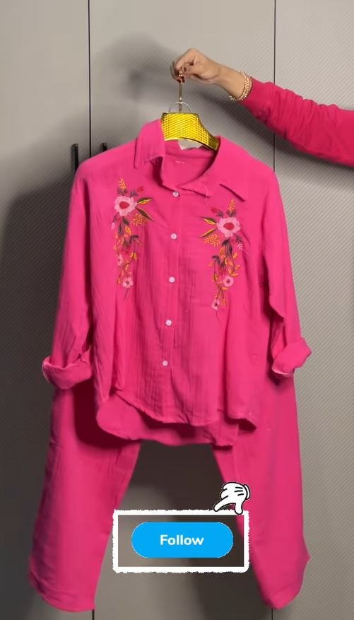 Women's Floral Embroidered Pure Mal Cotton Shirt and Trouser Co-ord Set - Image 3