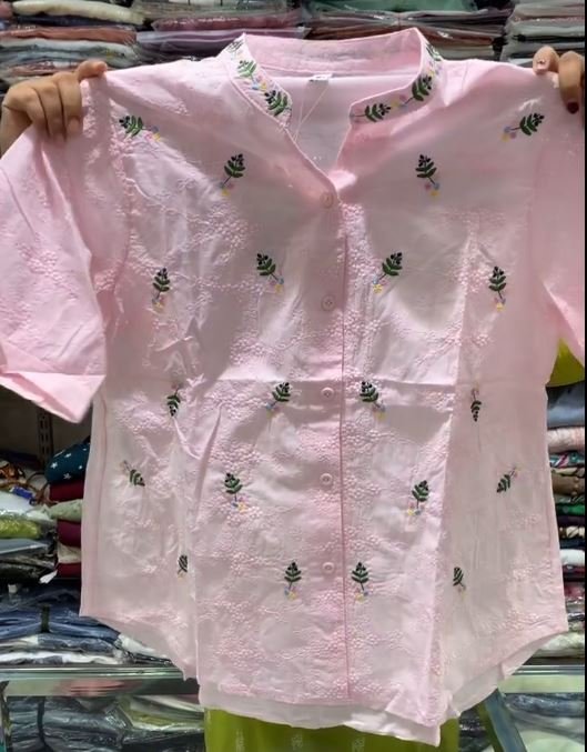 Women's Textured Pure Cotton Shirt with Floral Embroidery - Image 5