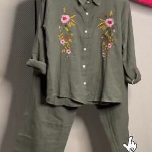 Women's Floral Embroidered Pure Mal Cotton Shirt and Trouser Co-ord Set