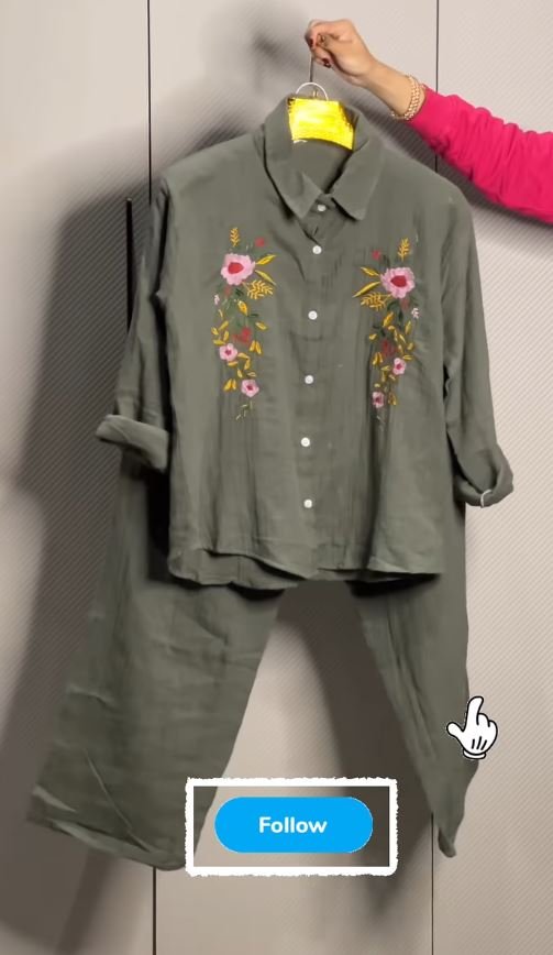 Women's Floral Embroidered Pure Mal Cotton Shirt and Trouser Co-ord Set