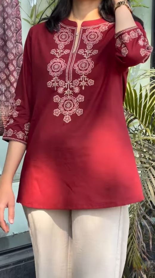 Floral Embroidered Short Kurti - Image 4