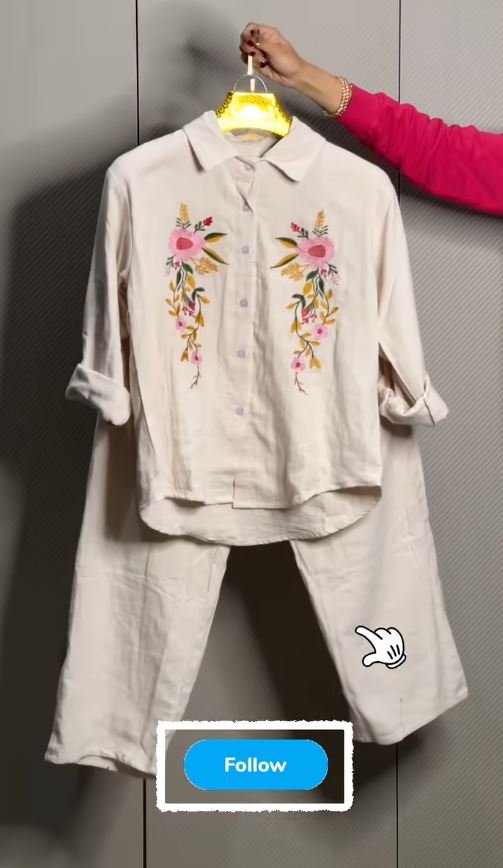 Women's Floral Embroidered Pure Mal Cotton Shirt and Trouser Co-ord Set - Image 5