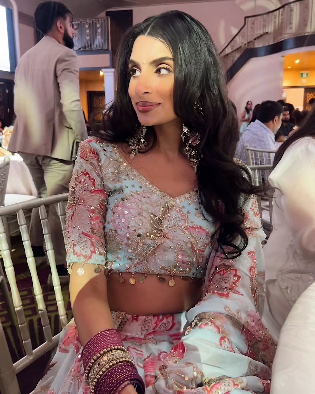 Pastel Blue & Pink Heavy Embroidered Butterfly Lehenga Set - Image 5