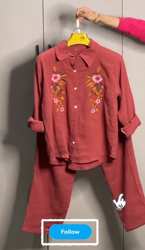 Women's Floral Embroidered Pure Mal Cotton Shirt and Trouser Co-ord Set - Image 6