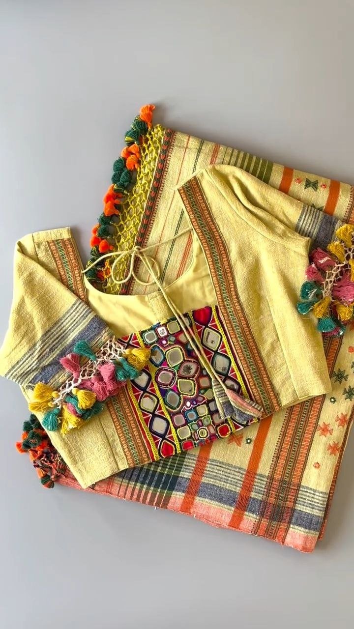 Bhujodi kala cotton saree with ready blouse with kutch embroidery - Image 3