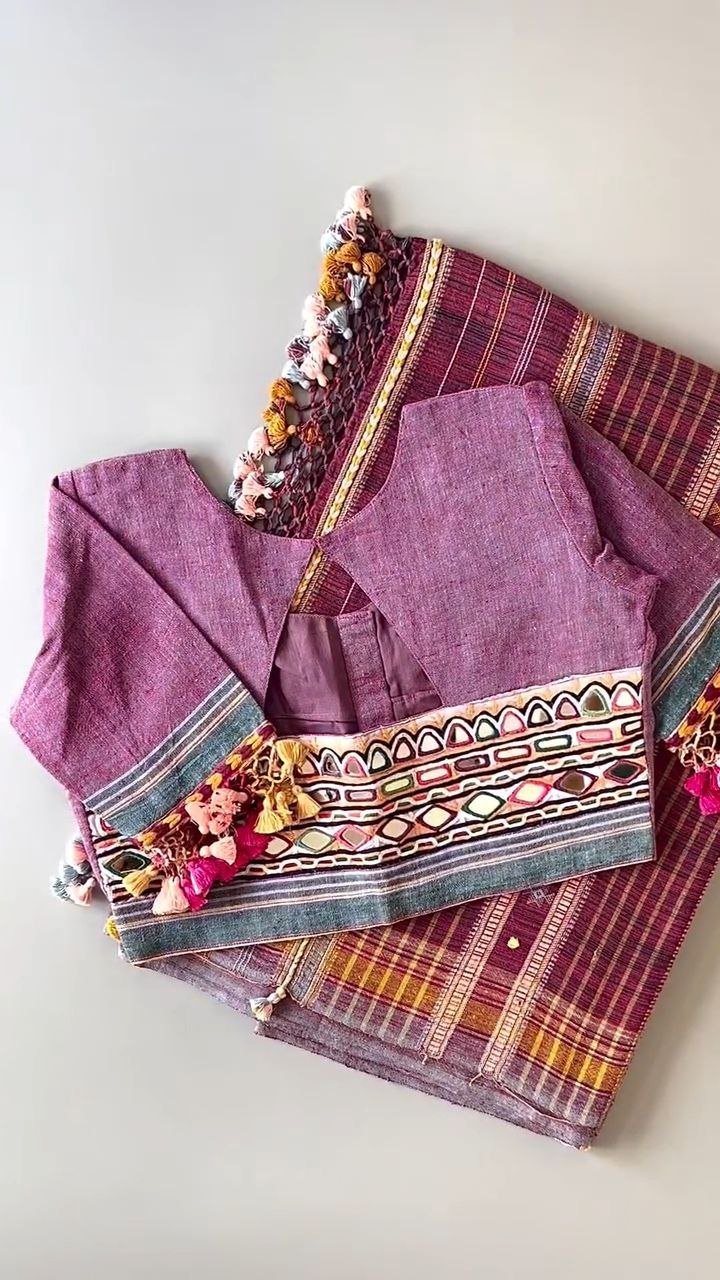 Bhujodi kala cotton saree with ready blouse with kutch embroidery - Image 2