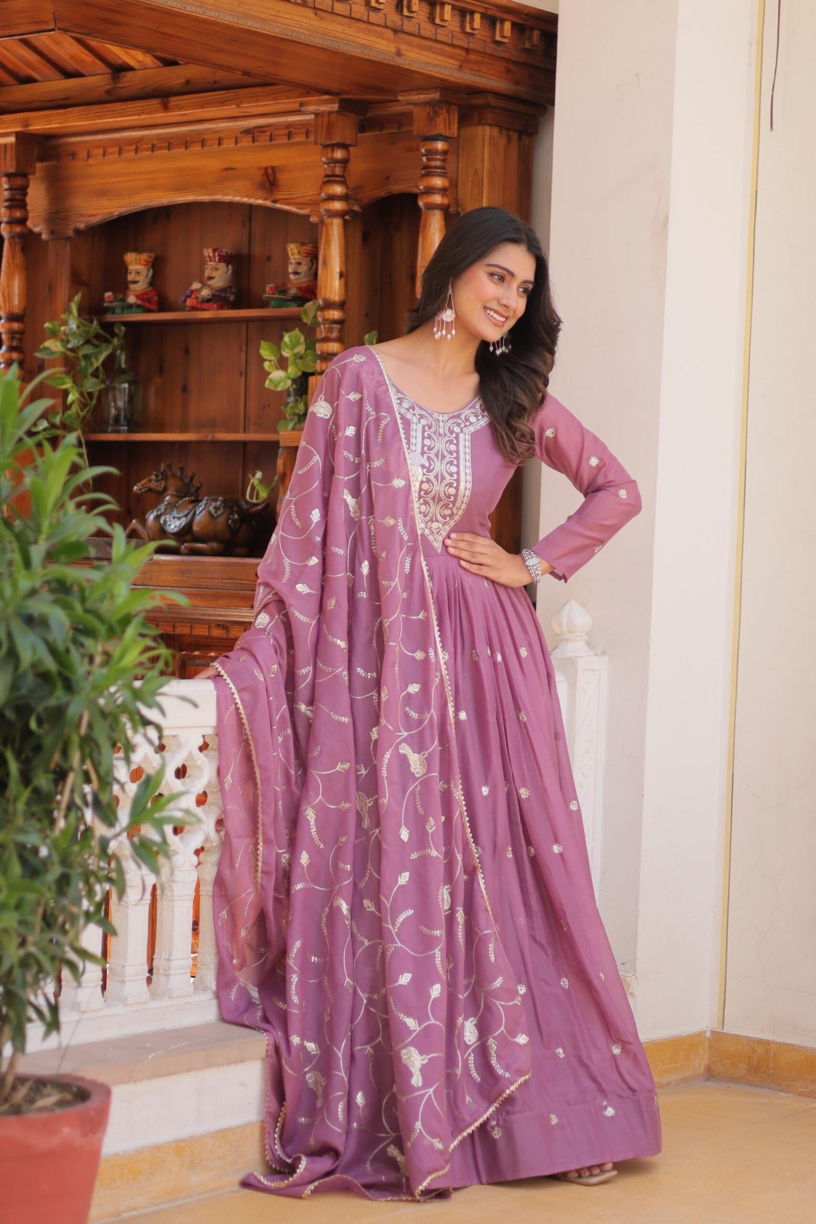Georgette Lavender Color Embroidered Gown