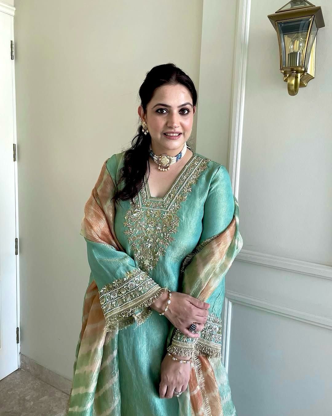 Rama Color Embroidery Work Palazzo Suit - Image 2