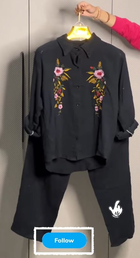 Women's Floral Embroidered Pure Mal Cotton Shirt and Trouser Co-ord Set - Image 8