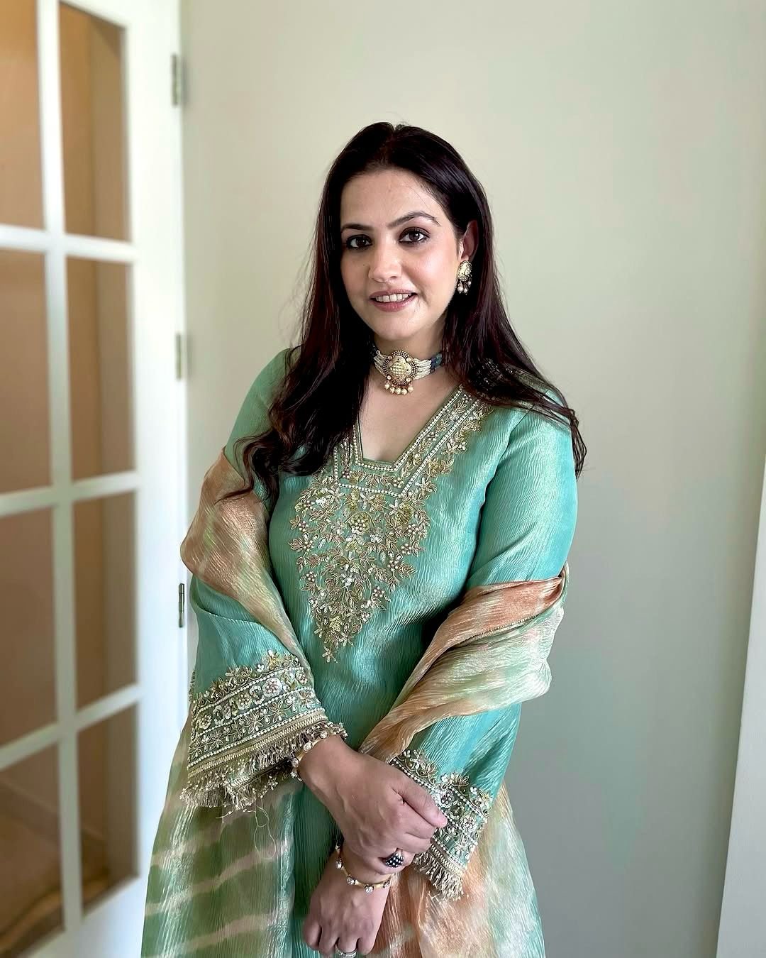 Rama Color Embroidery Work Palazzo Suit