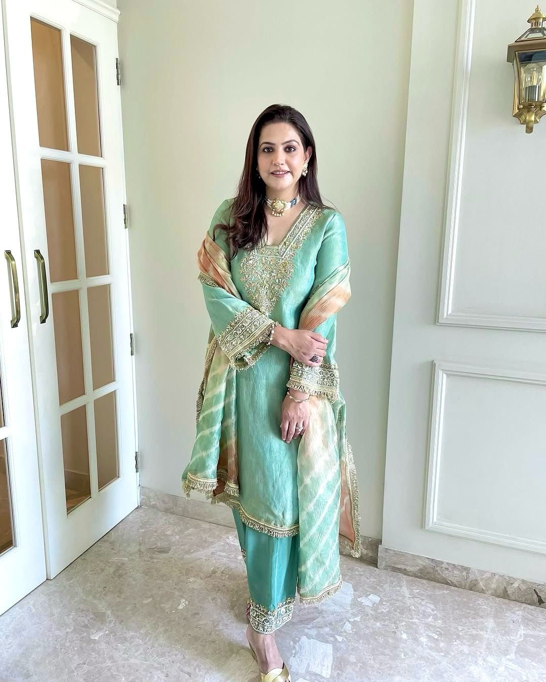 Rama Color Embroidery Work Palazzo Suit - Image 3