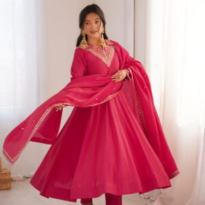 Rani Pink Embroidered Anarkali Suit with Dupatta