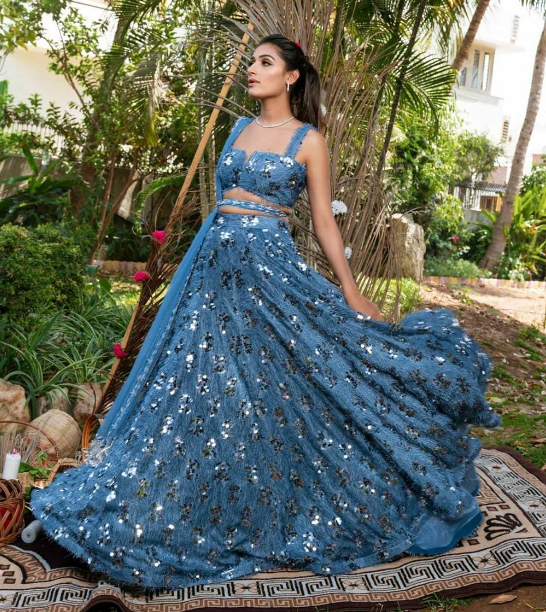 Blue Color Beautiful Sequins Work lehenga Choli