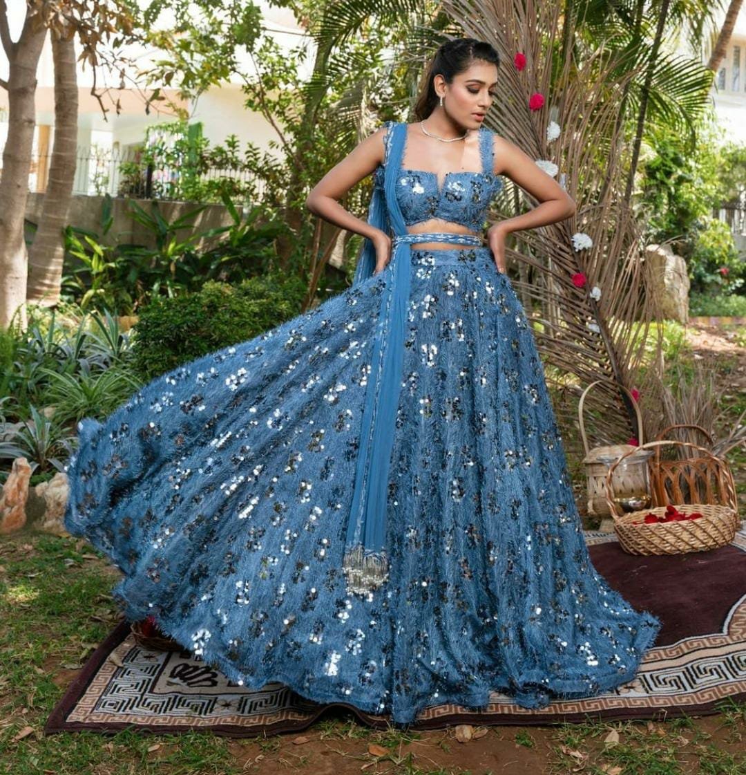 Blue Color Beautiful Sequins Work lehenga Choli - Image 4