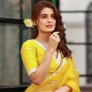 Yellow Color Beautiful Embroidery Work Organza Saree