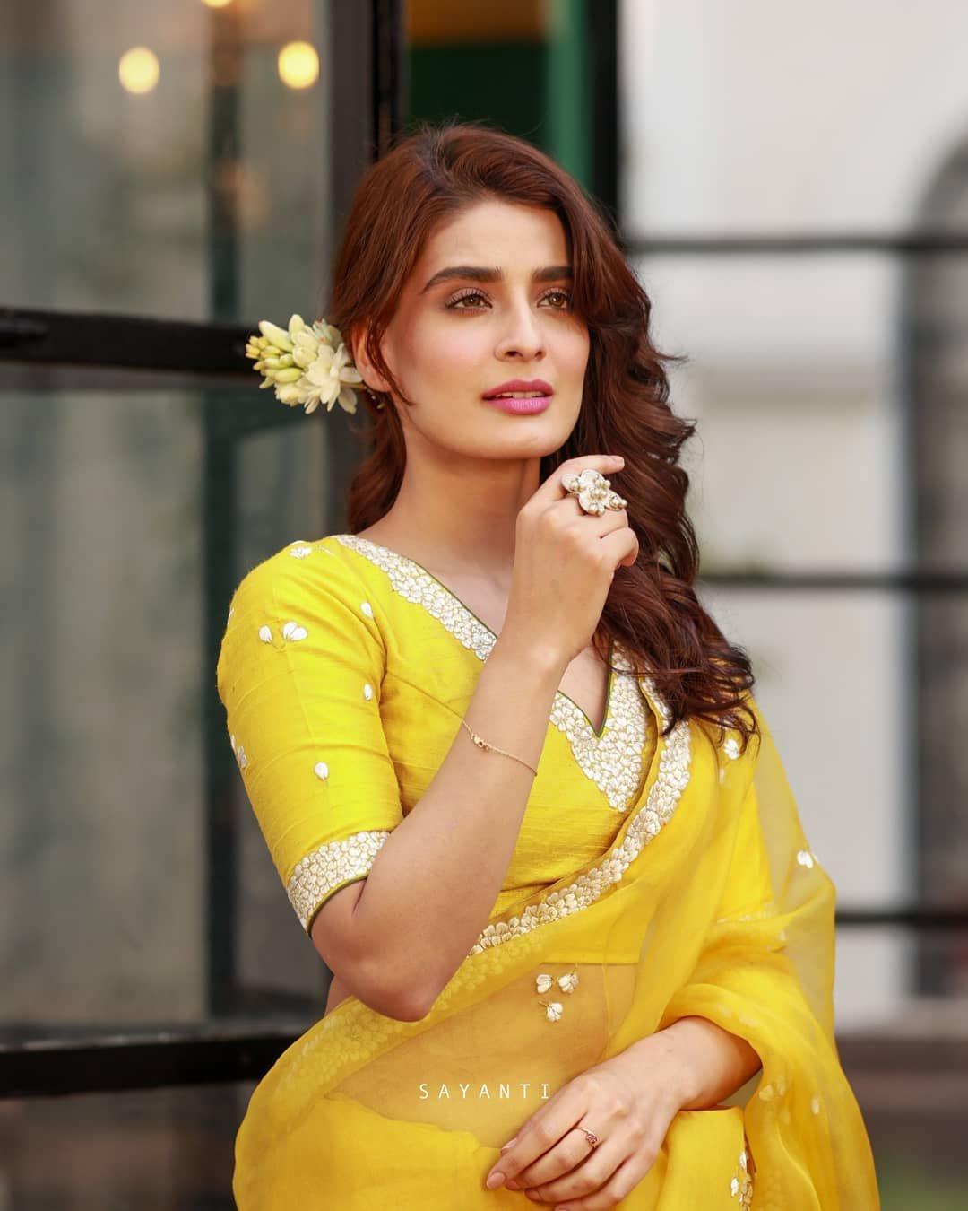 Yellow Color Beautiful Embroidery Work Organza Saree