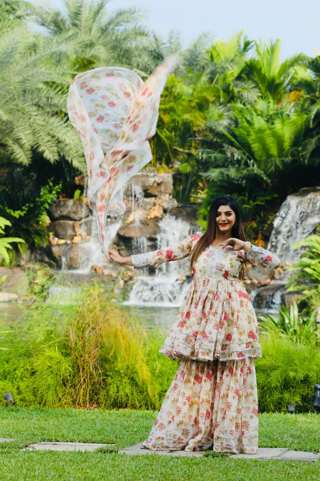 White Color Embroidery With Printed Palazzo Suit - Image 6