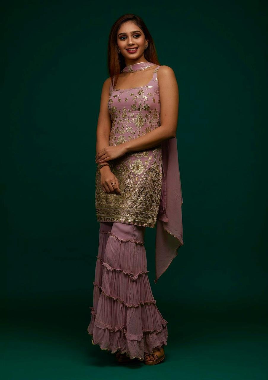 Pink Color Georgette With Embroidery Work Palazzo Suit