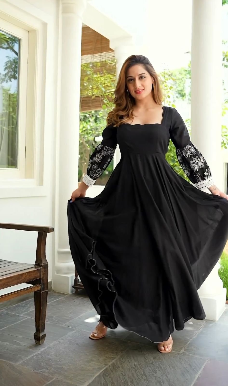 Black Color Georgette With Embroidery Work Gown - Image 2