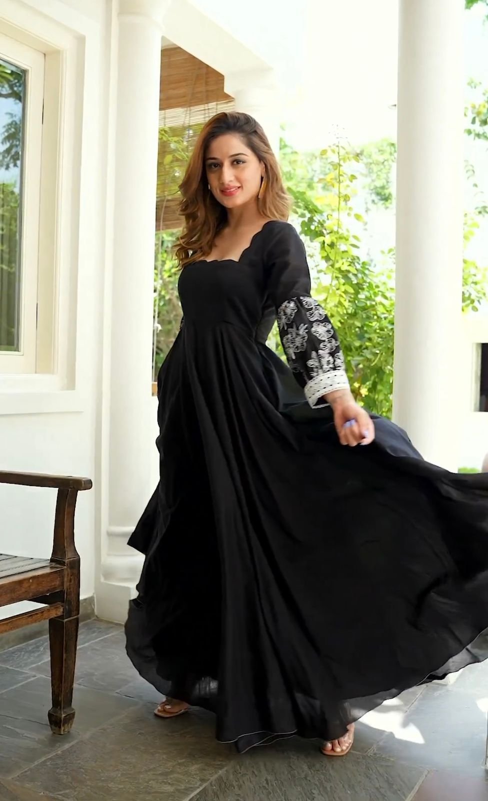 Black Color Georgette With Embroidery Work Gown - Image 3