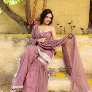 Pink Color Fox Georgette Top With Sharara