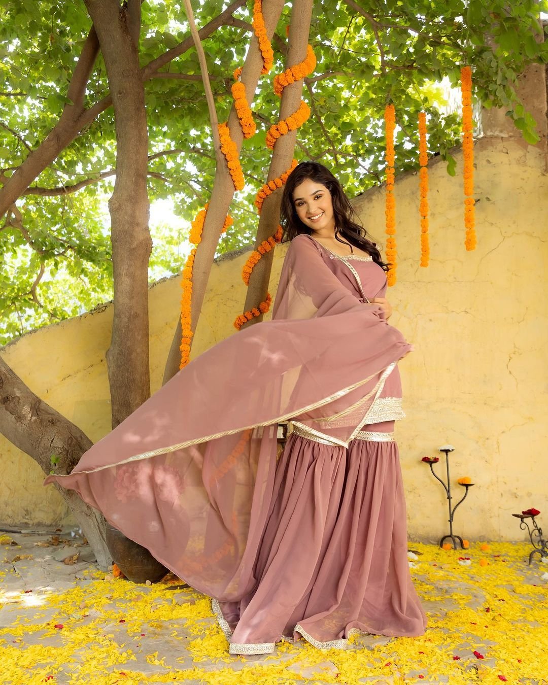 Pink Color Fox Georgette Top With Sharara - Image 4