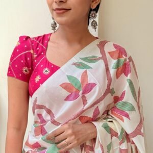 Spanish White Woven Cotton Jamdani Silk Saree