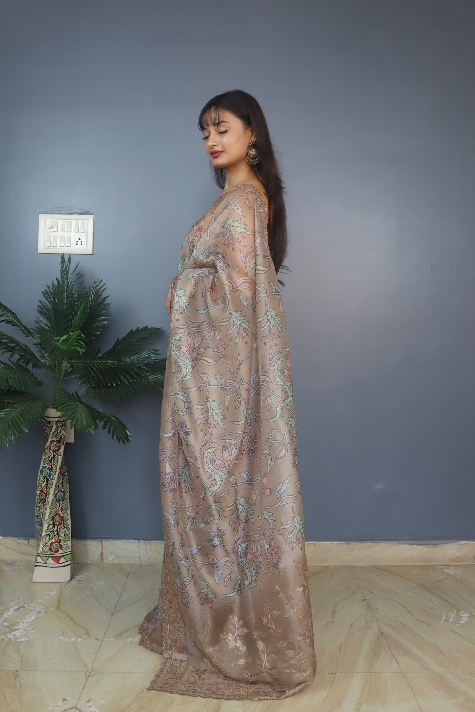 Classy Organza Brown Color Saree - Image 3