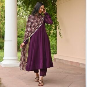 Wine Color Fox Georgette Gown With Dupatta
