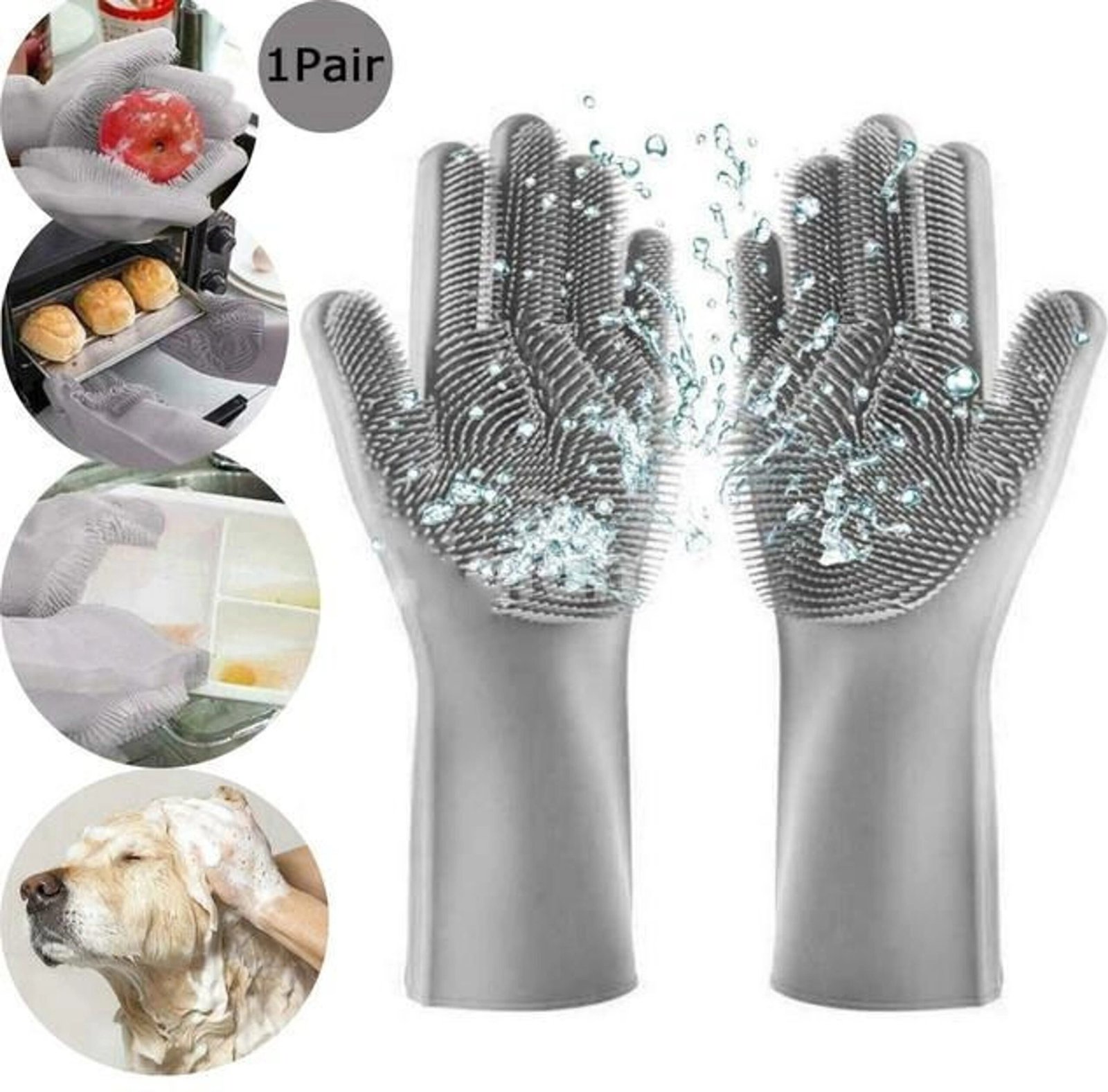 Silicone Dishwashing Cleaning Gloves with Scrubber - Image 3