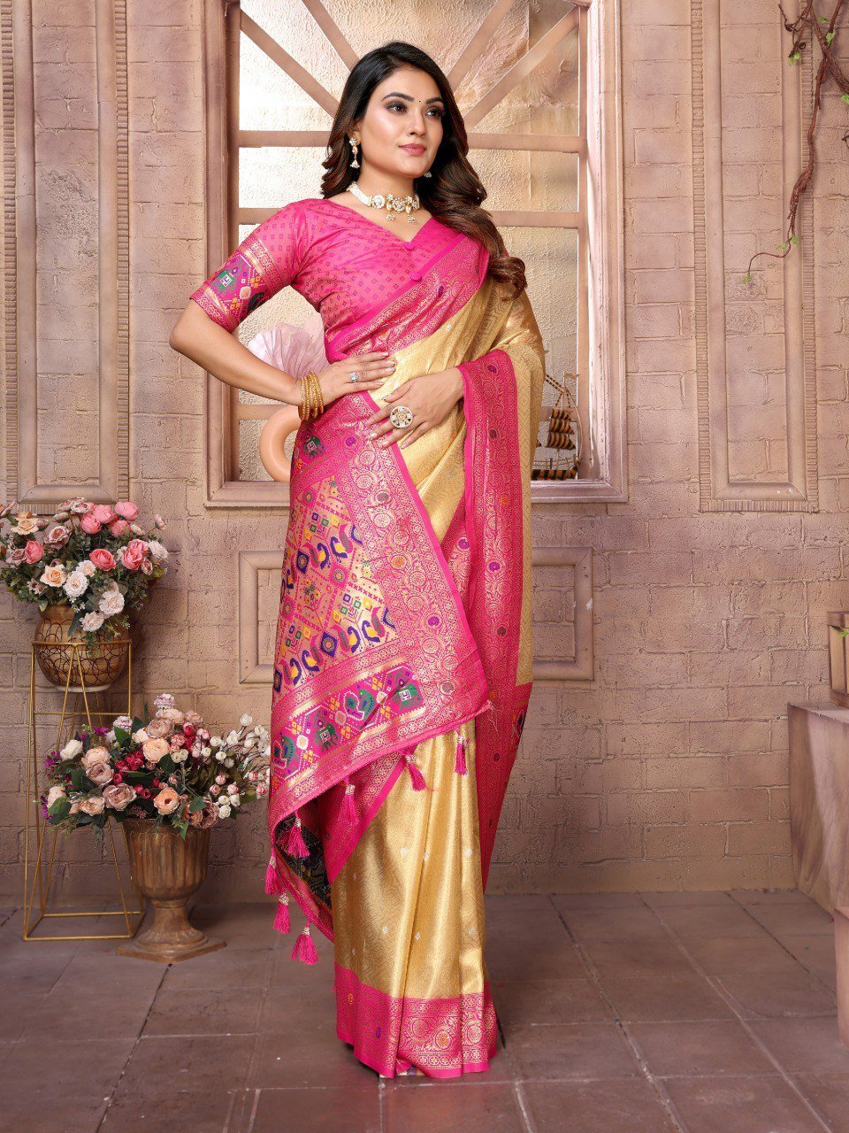 Captivating Gold Color Classic Pallu Silk Saree - Image 4