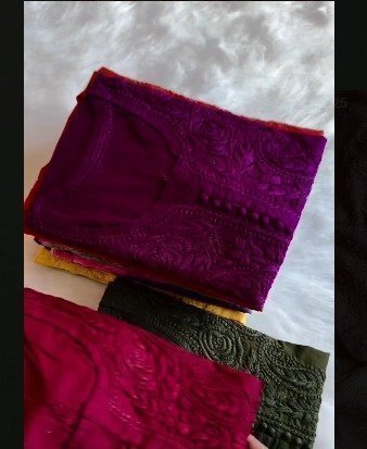 Beautifully Handcrafted Chikankari rayon short top with intricate embroidery - Image 2