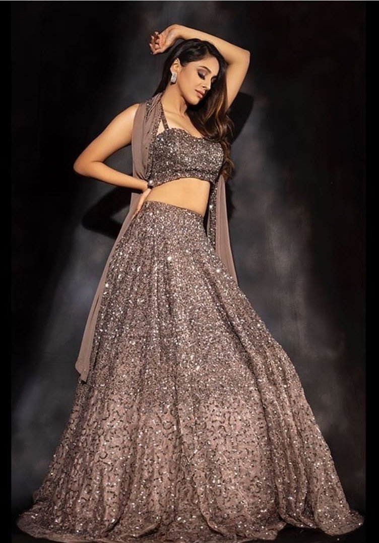 Beige Color Diamond Silk Georgette Lehenga Choli - Image 2