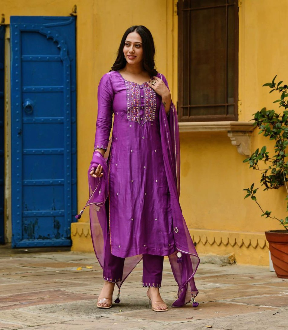 Purple Color Embroidery Work Salwar Suit