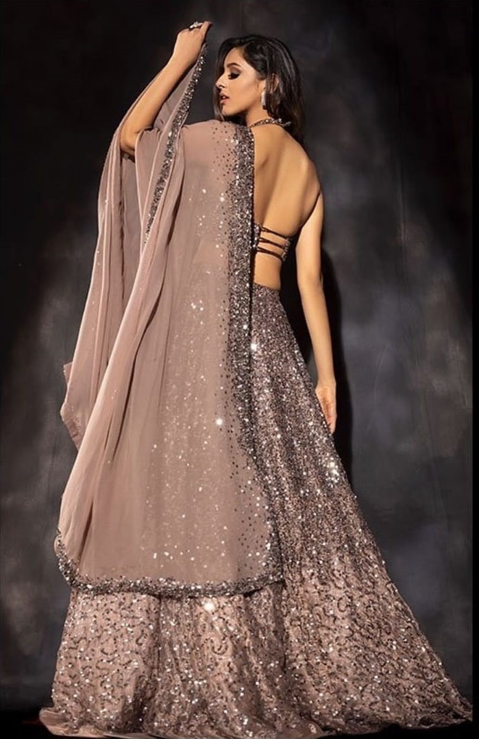 Beige Color Diamond Silk Georgette Lehenga Choli - Image 4