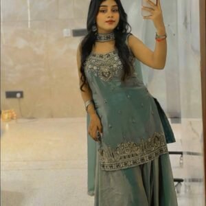 Elegant Teal Embroidered Traditional Suit Set